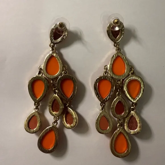 4/$20 Elegant Orange Gold Teardrop Chandelier Earrings - Picture 2 of 3